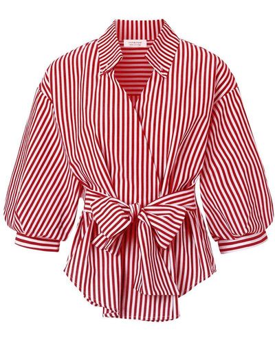 Rich & Royal Blusenshirt Striped blouse with puffed sleeves, cherry tomato - Pink