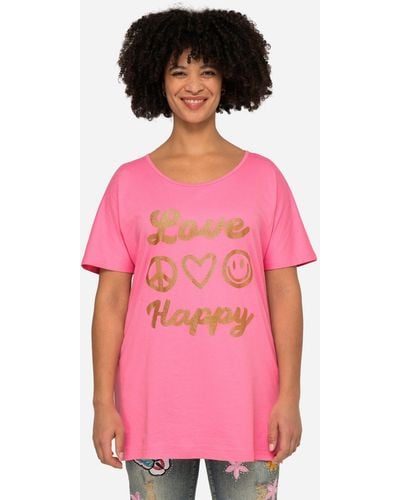Angel of Style Longshirt T-Shirt lang und oversized Schriftzug Rundhals - Pink