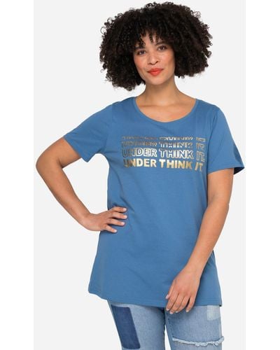 Angel of Style Rundhalsshirt T-Shirt Schriftzug Rundhals Halbarm - Blau