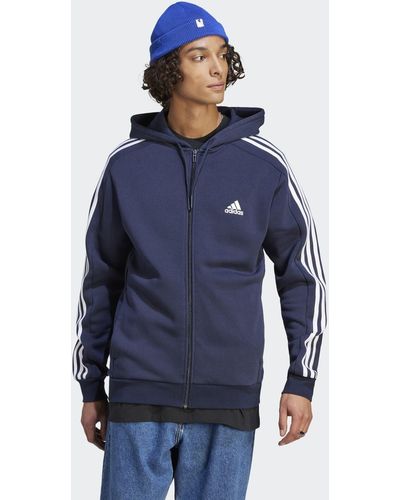 adidas Standard Essentials Fleece 3-Stripes Full-Zip Hoodie - Blau