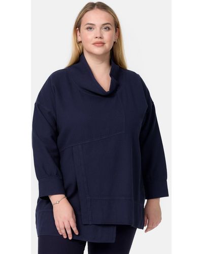Kekoo Tunikashirt Cord-Shirt in A-Linie mit Stehkragen 'Sienna' - Blau