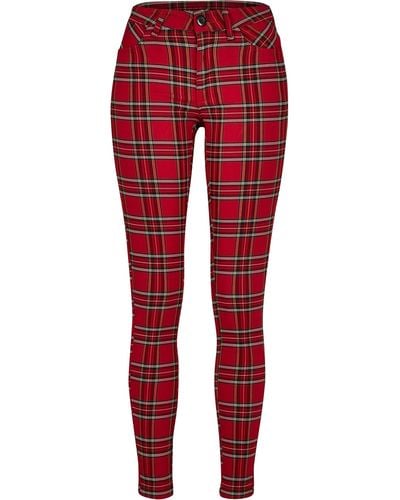 Urban Classics Stoffhose Ladies Skinny Tartan Pants (1-tlg) - Rot