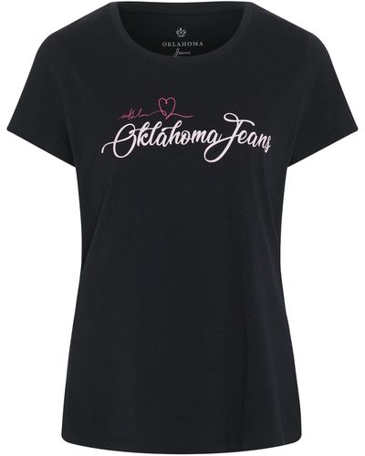 Oklahoma Jeans Print-Shirt mit Schriftzug und Logo - Schwarz
