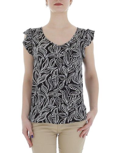Ital-Design Kurzarmbluse Elegant (85987254) Rüschen Print Top & Shirt in Schwarz