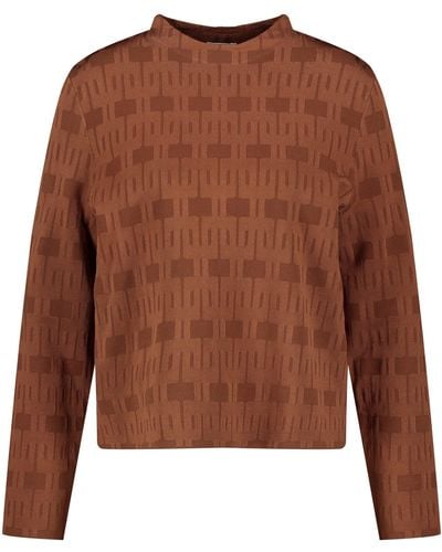 Gerry Weber Sweatshirt Pullover mit kurzem Stehkragen und Jacquard-Muster - Braun