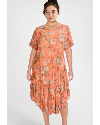 PEKIVESSA Sommerkleid Kleid Blumenmuster kurzarm (Set, 2-tlg) mit Unterkleid - Orange