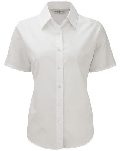 Russell Hemdbluse Russel Business Oberteil Bluse T-Shirt kurzarm - Weiß