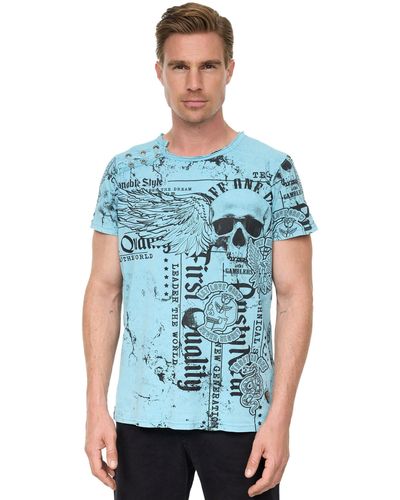 Rusty Neal T-Shirt mit Allover-Print - Blau