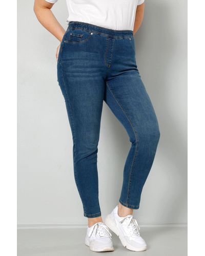 MIAMODA Lederimitathose PushUp-Jeggings Elastikbund - Blau