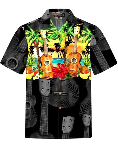 Hawaiihemdshop.de .de Hawaiihemd Hawaiihemdshop Hawaii Hemd Baumwolle Kurzarm Strand Shirt - Schwarz