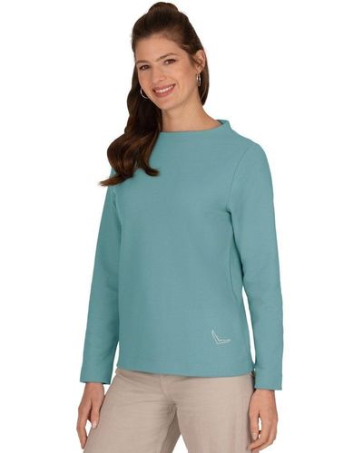 Trigema Sweatshirt Stehkragen Pullover mit Kristallsteinen - Grün