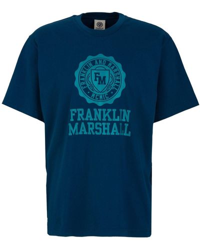 Franklin & Marshall T-Shirt mit Maxi Print aus reiner Baumwolle - Blau