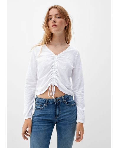 QS Langarmshirt Bluse mit Raffung - Weiß