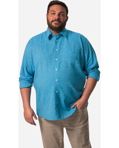 Boston Park Businesshemd Leinenmix-Hemd Langarm Streifen - Blau