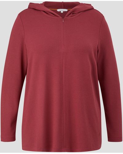 TRIANGL Langarmshirt T-Shirt mit Kapuze Reißverschluss, Logo, Ziernaht - Rot