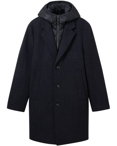 Tom Tailor Wollmantel wool coat 2 in 1 wit - Blau
