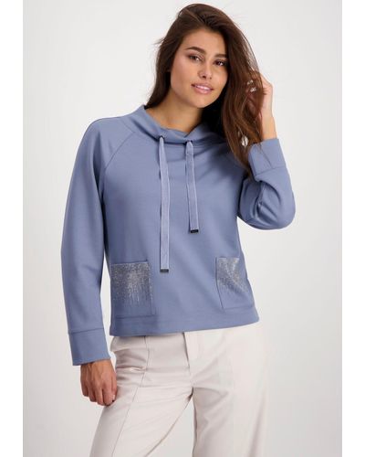 Monari Sweatshirt mit Glitzersteinchen - Blau