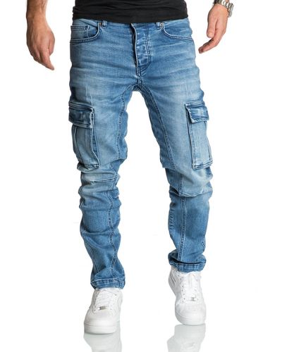 REPUBLIX Straight- Regular Fit Denim Cargo Jeans Hose - Blau