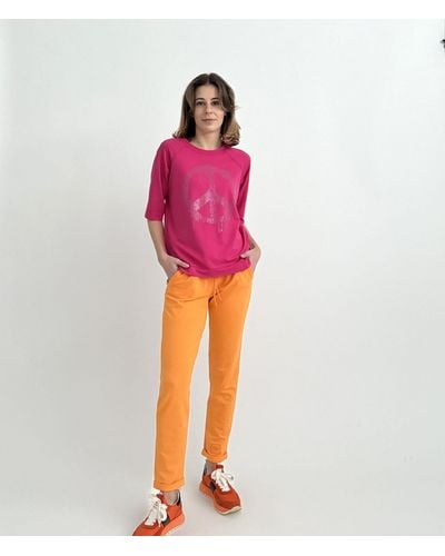 Zuckerwatte Sweatshirt mit PEACE Applikation aus weicher Baumwolle Modal Mischung - Pink