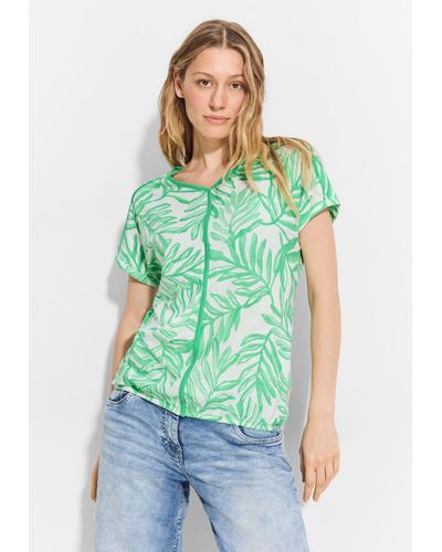 Cecil T-Shirt mit Blätterprint - Grün