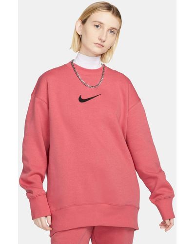 Nike Sweatshirt W NSW PHNX FLC OS CREW MS ADOBE/BLACK - Pink
