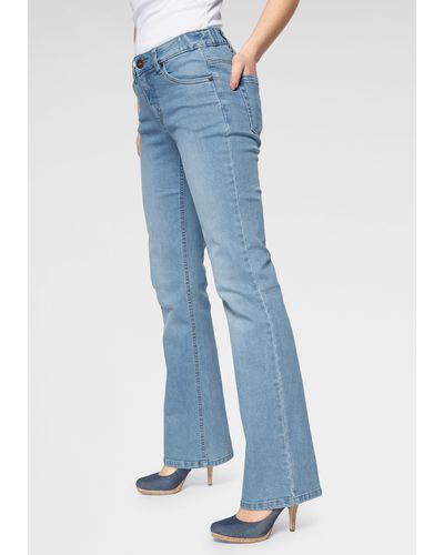 Arizona Bootcut-Jeans Bund mit seitlichem Gummizugeinsatz High Waist - Blau