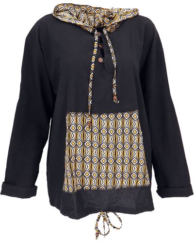 Guru-Shop Sweater Kapuzenshirt, Hemdshirt mit Kapuze,.. Ethno Style, alternative Bekleidung - Blau