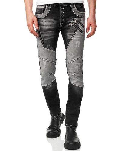 Rusty Neal Straight-Jeans URUMA mit trendigen Zierelementen - Grau