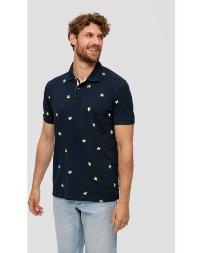 S.oliver Kurzarmshirt Poloshirt mit All-over-Print und - Blau
