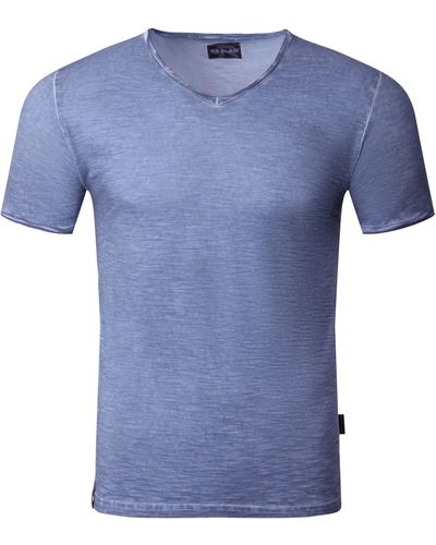 Reslad T- -Ausschnitt verwaschen Optik (1-tlg) V-Neck Vintage Style Männer Shirt - Blau