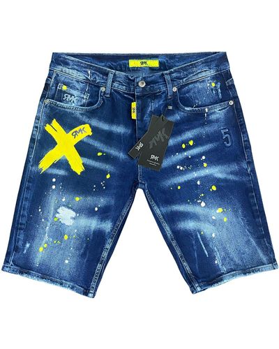 Rmk Jeansshorts 5 Pocket Jeans short Blue mit Farbspritzern - Blau
