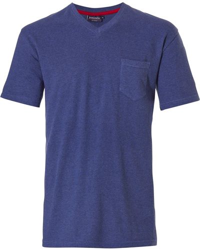 Pastunette Pyjamaoberteil Shirt V Ausschnitt (1-tlg) Klassisch - Blau