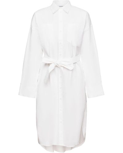 Esprit Midikleid Popeline-Hemdblusenkleid mit Gürtel - Weiß