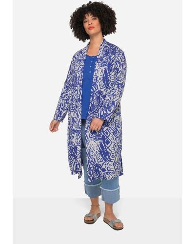 Angel of Style Tunika Kimono Alloverdruck offene Form weiter Langarm - Blau