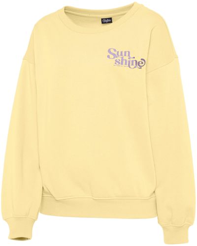 Buffalo Sweatshirt mit Rippbündchen und Sunshine Druck, Loungeanzug - Gelb