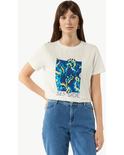 Comma, Kurzarmshirt Jersey-T-Shirt mit Artwork - Weiß