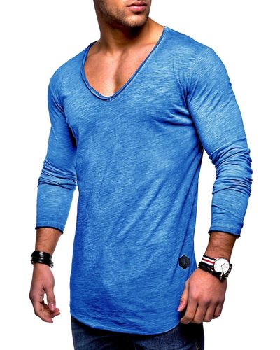 behype Langarmshirt NUKE L/S mit V-Ausschnitt - Blau