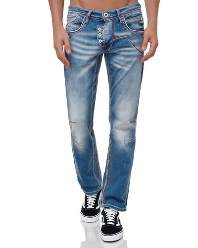 Rusty Neal Straight-Jeans RUBEN 46 mit auffälligen Ziernähten - Blau