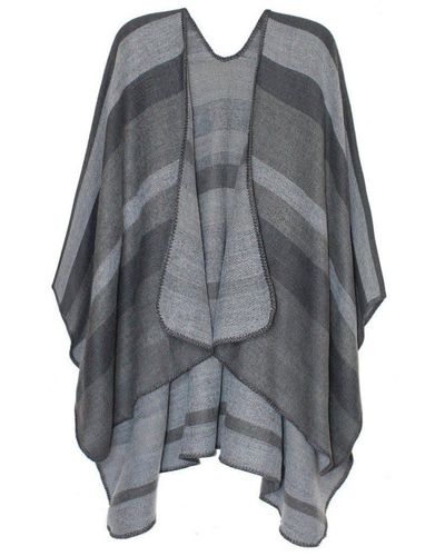 dy_mode Poncho Gestreift Cape Umhang Wendeponcho Oversize Stil in Streifen Muster - Grau
