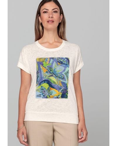 Bianca Print-Shirt JULIE mit coolem Frontmotiv und Pallietten-Applikation - Natur