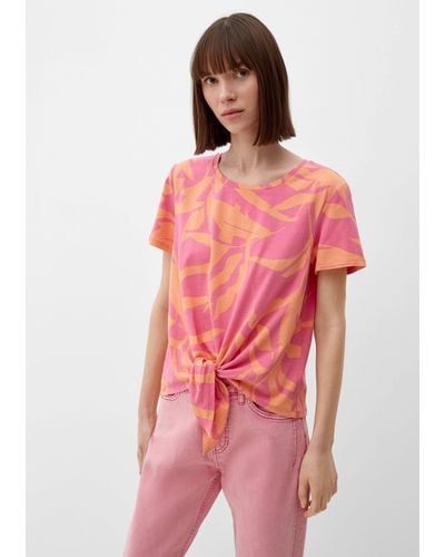 S.oliver Kurzarmshirt T-Shirt aus Baumwollstretch Knoten - Pink