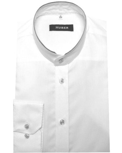 Huber Hemden Langarmhemd HU-0076 Stehkragen, Kontraststoff, Regular Fit - Grau