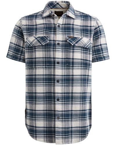 PME LEGEND Kurzarmhemd Short Sleeve Shirt Matt Dobby Weav - Blau
