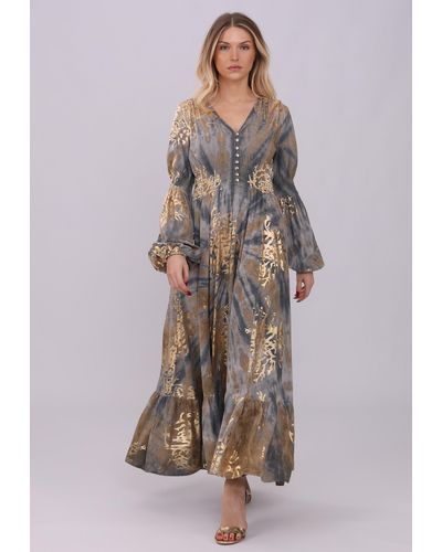 YC Fashion & Style Sommerkleid Elegantes Maxikleid in Lila mit Goldakzenten und Komfortschnitt Boho - Grau