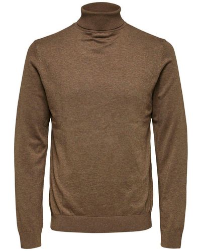 SELECTED Strickpullover SLHBERG ROLL NECK NOOS - Braun