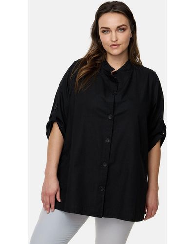 Kekoo Kurzarmbluse Bluse A-Linie in Denim Look aus 100% Baumwolle - Schwarz