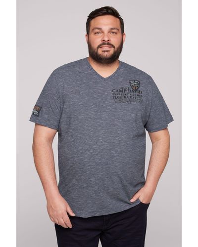 Camp David T-Shirt mit Label Print und Patch - Grau