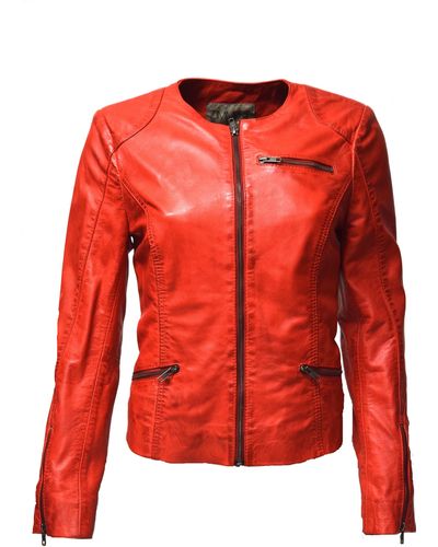 Zimmert Leather Lederjacke Kim Kragenlos, leichtes und weiches Leder - Rot