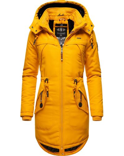 Marikoo Wintermantel Kamii sportlicher Winterparka mit abnehmb. Kapuze - Gelb