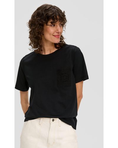 S.oliver Kurzarmshirt T-Shirt mit Häkelspitzen-Detail Spitze - Schwarz